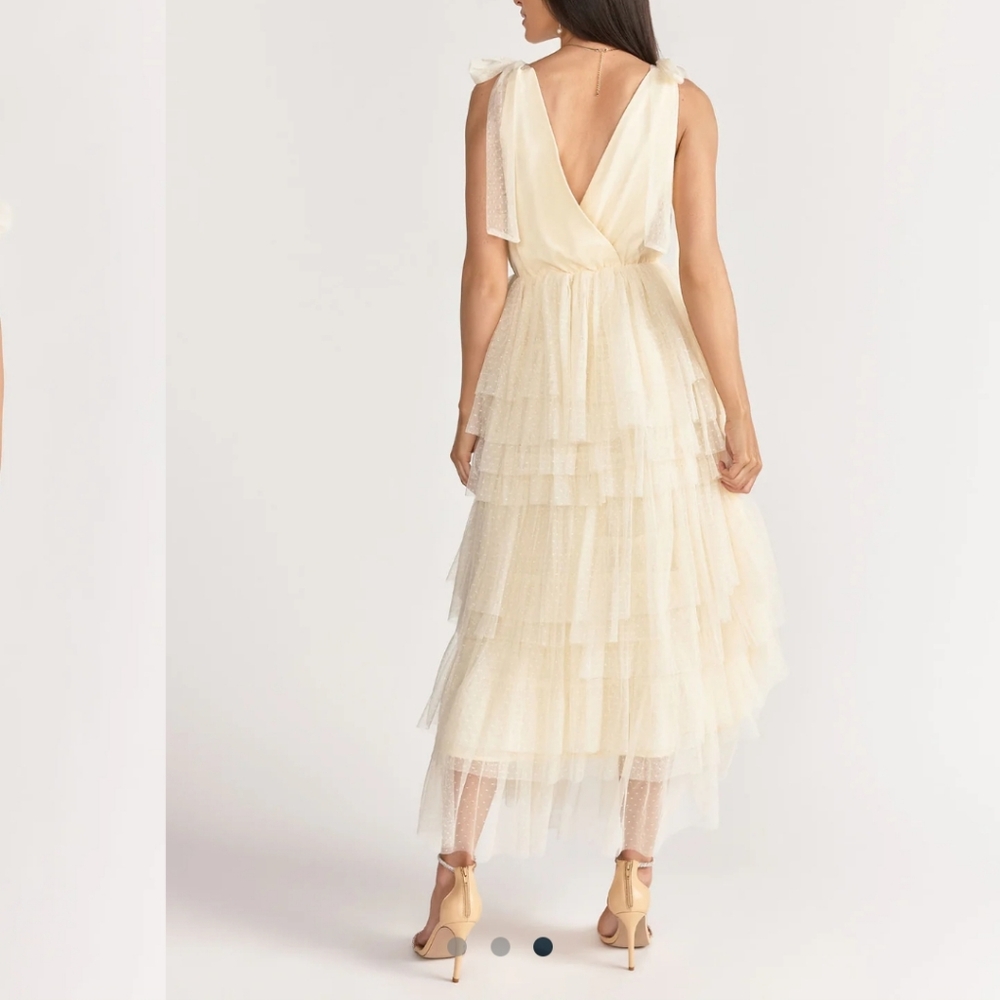 Cream Mesh Tiered Gown